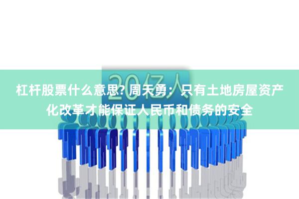 杠杆股票什么意思? 周天勇：只有土地房屋资产化改革才能保证人民币和债务的安全